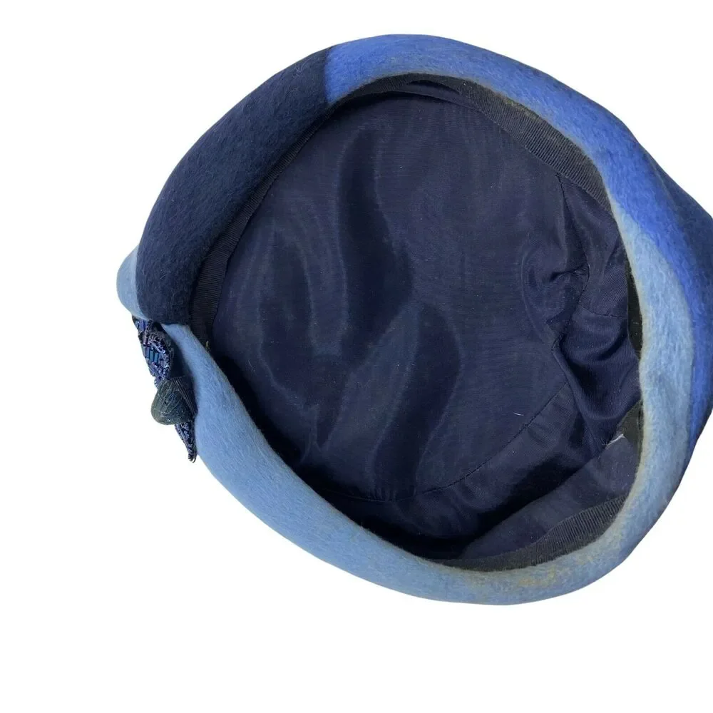Pillbox Hat Vintage 50s B Forman Sons Womens Blue Fitted Beaded Chic Size 6-5/8 - Picture 6 of 16